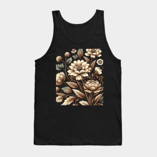 Beige Floral Illustration Tank Top